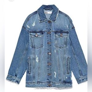 Z1975 Zara Basic Oversized Distressed Denim Jacket